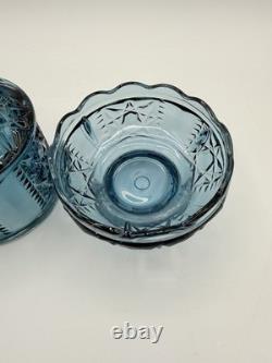 Vintage Indiana Glass Stars & Bars Fairy Lamp Colonial Blue