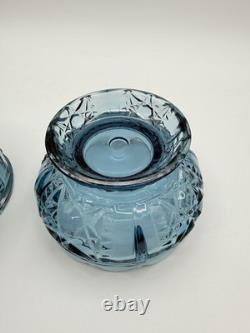 Vintage Indiana Glass Stars & Bars Fairy Lamp Colonial Blue