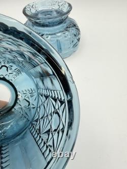 Vintage Indiana Glass Stars & Bars Fairy Lamp Colonial Blue