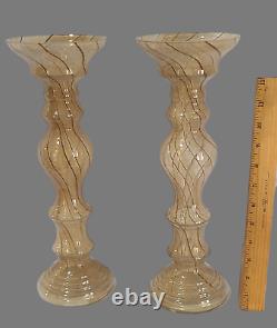 Vintage Italian Attributed Murano Art Glass Tall 14'' Pair of Candle Holders