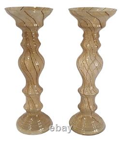 Vintage Italian Attributed Murano Art Glass Tall 14'' Pair of Candle Holders