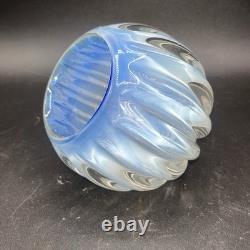 Vintage Italian Camer Glass Candle Votive Blue Clear Opalescent Bowl See Pics