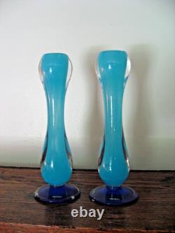 Vintage Kosta Boda Blue & Clear Glass Candle Holders G. Sahlin Design about 12T