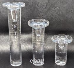 Vintage Kosta Boda Kjell Engman Cool Art Glass Bubbles Candle Holders 3 Set SD24