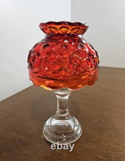 Vintage L. E. Smith Amberina Moon & Stars Pedestal Fairy Lamp Candle Holder GLOWS