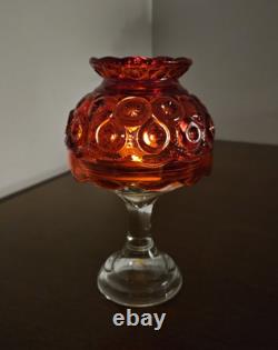 Vintage L. E. Smith Amberina Moon & Stars Pedestal Fairy Lamp Candle Holder GLOWS