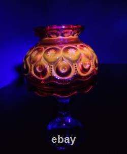 Vintage L. E. Smith Amberina Moon & Stars Pedestal Fairy Lamp Candle Holder GLOWS