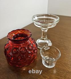 Vintage L. E. Smith Amberina Moon & Stars Pedestal Fairy Lamp Candle Holder GLOWS