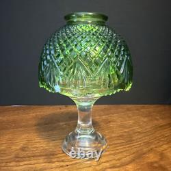 Vintage LE SMITH green pineapple pattern 2 piece pedestal Fairy Lamp