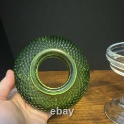Vintage LE SMITH green pineapple pattern 2 piece pedestal Fairy Lamp