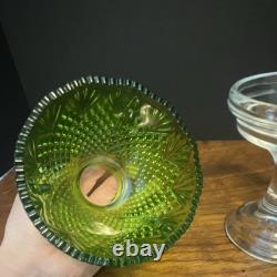 Vintage LE SMITH green pineapple pattern 2 piece pedestal Fairy Lamp