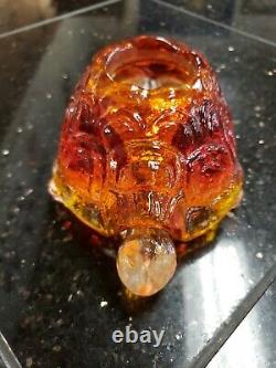 Vintage LE Smith AMBERINA FLAME 2pcs TURTLE Votive Candle Fairy Lamp Light