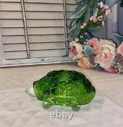 Vintage LE Smith Glass Green Shell Turtle Fairy Lamp Light Candle Holder 2 pc