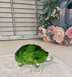 Vintage LE Smith Glass Green Shell Turtle Fairy Lamp Light Candle Holder 2 pc