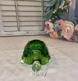 Vintage LE Smith Glass Green Shell Turtle Fairy Lamp Light Candle Holder 2 pc