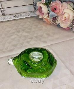 Vintage LE Smith Glass Green Shell Turtle Fairy Lamp Light Candle Holder 2 pc