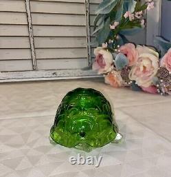 Vintage LE Smith Glass Green Shell Turtle Fairy Lamp Light Candle Holder 2 pc