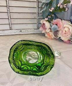 Vintage LE Smith Glass Green Shell Turtle Fairy Lamp Light Candle Holder 2 pc