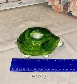 Vintage LE Smith Glass Green Shell Turtle Fairy Lamp Light Candle Holder 2 pc