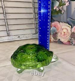 Vintage LE Smith Glass Green Shell Turtle Fairy Lamp Light Candle Holder 2 pc