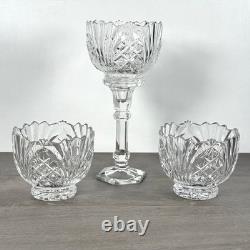 Vintage Lead Crystal Candle Holder Set 3pc Pedestal Votive Scalloped Cut Glass