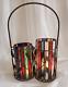 Vintage Leaded Handcrafted Stained-glass Candle Holders Set Of (2)withmetal Holder