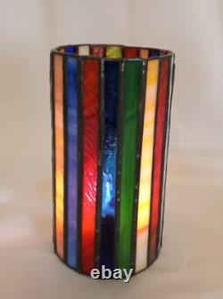 Vintage Leaded Handcrafted Stained-Glass Candle Holders Set of (2)withMetal Holder