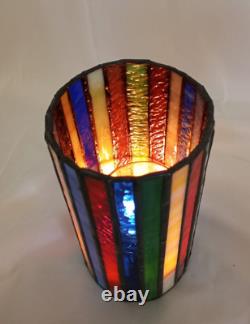 Vintage Leaded Handcrafted Stained-Glass Candle Holders Set of (2)withMetal Holder