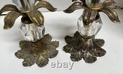 Vintage MCM HOLLYWOOD REGENCY Metal And Glass Candle Holders Shabby Chic