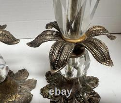 Vintage MCM HOLLYWOOD REGENCY Metal And Glass Candle Holders Shabby Chic