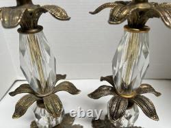 Vintage MCM HOLLYWOOD REGENCY Metal And Glass Candle Holders Shabby Chic