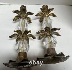 Vintage MCM HOLLYWOOD REGENCY Metal And Glass Candle Holders Shabby Chic