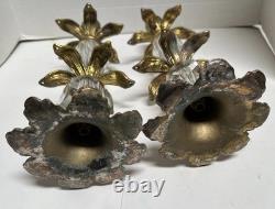 Vintage MCM HOLLYWOOD REGENCY Metal And Glass Candle Holders Shabby Chic