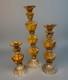 Vintage Mcm Hollywood Regency Amber Glass Stacked Candlestick Holders Set Of 3