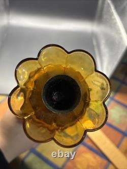 Vintage MCM Hollywood Regency Amber Glass Stacked Candlestick Holders Set Of 3