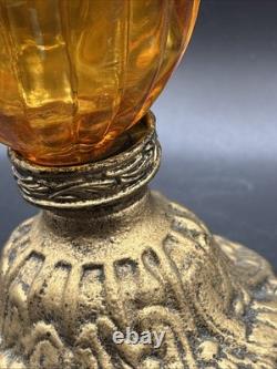 Vintage MCM Hollywood Regency Amber Glass Stacked Candlestick Holders Set Of 3