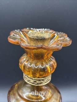Vintage MCM Hollywood Regency Amber Glass Stacked Candlestick Holders Set Of 3