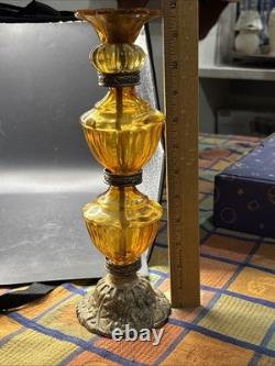 Vintage MCM Hollywood Regency Amber Glass Stacked Candlestick Holders Set Of 3