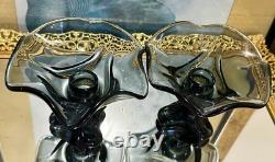 Vintage MCM Viking Epic Steel Draped Footed Glass Candle Holders #7102 5