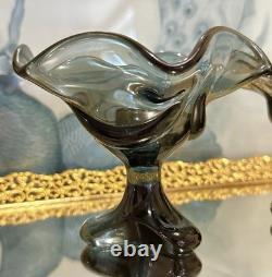 Vintage MCM Viking Epic Steel Draped Footed Glass Candle Holders #7102 5