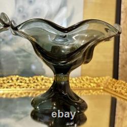 Vintage MCM Viking Epic Steel Draped Footed Glass Candle Holders #7102 5