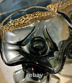 Vintage MCM Viking Epic Steel Draped Footed Glass Candle Holders #7102 5