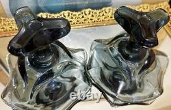 Vintage MCM Viking Epic Steel Draped Footed Glass Candle Holders #7102 5