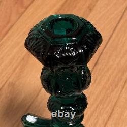 Vintage MMA Dark Green Imperial Glass Dolphin Koi Fish Candlestick Holder Pair