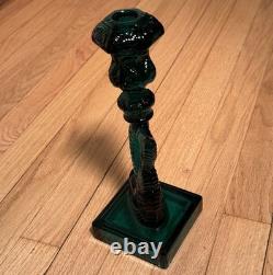 Vintage MMA Dark Green Imperial Glass Dolphin Koi Fish Candlestick Holder Pair