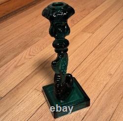 Vintage MMA Dark Green Imperial Glass Dolphin Koi Fish Candlestick Holder Pair