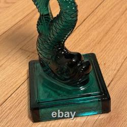 Vintage MMA Dark Green Imperial Glass Dolphin Koi Fish Candlestick Holder Pair