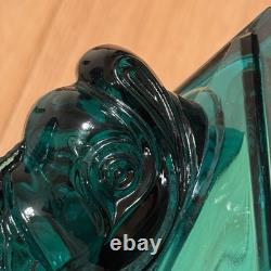 Vintage MMA Dark Green Imperial Glass Dolphin Koi Fish Candlestick Holder Pair