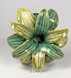 Vintage Majolica Style Hand-Painted Ceramic Palm Tree Candle Holders 14 12 9