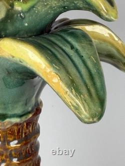 Vintage Majolica Style Hand-Painted Ceramic Palm Tree Candle Holders 14 12 9